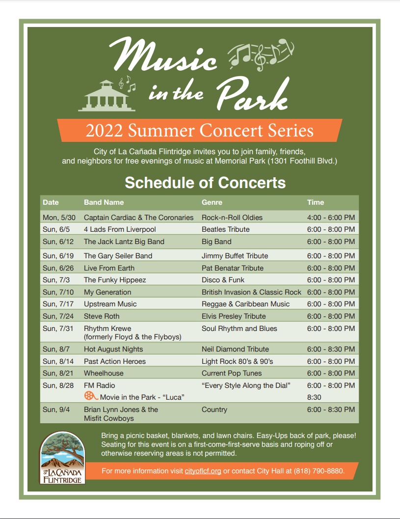 Danceable Bands at La Canada Flitridge’s 2022 Summer Concert Series