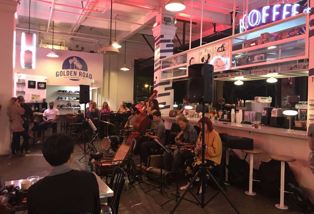Vignes Rooftop Revival playing at Grand Central Market in 2018