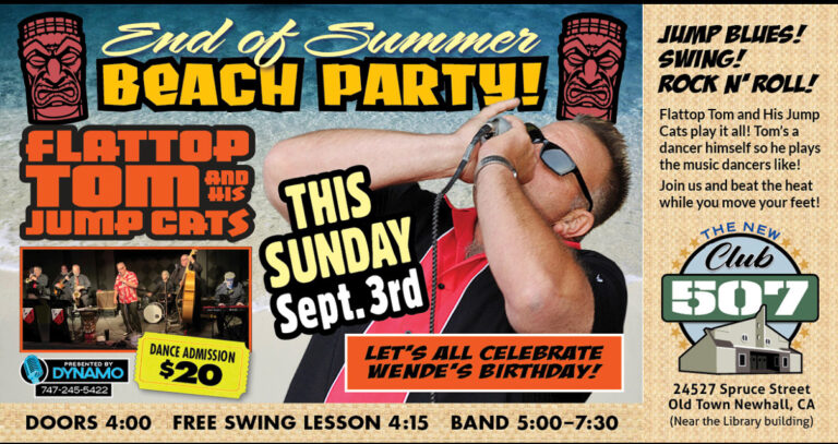 CLUB 507 Newhall: Flattop Tom & his Jump Cats return Sunday, Sept 3, 5-7:30pm