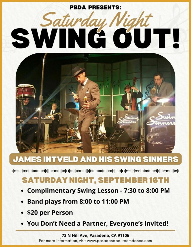 JAMES INTVELD & HIS SWING SINNERS in Pasadena (at PBDA!) THIS SATURDAY NIGHT!