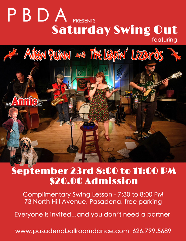 AILEEN QUINN & HER LEAPIN’ LIZARDS SWING BAND, Saturday Night, Sept. 23rd, at PBDA!