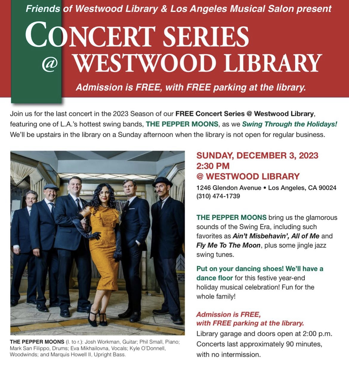 Free: The Pepper Moons at the Westwood Library (New dance floor!!)