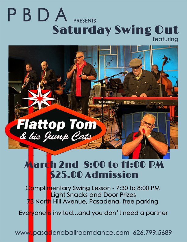 FLATTOP TOM & HIS JUMP CATS- SATURDAY NIGHT, MARCH 2nd, at PBDA!