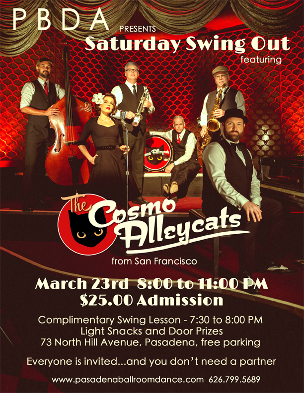 The COSMO ALLEYCATS (from San Francisco!) at PBDA, SATURDAY NIGHT MARCH 23rd!