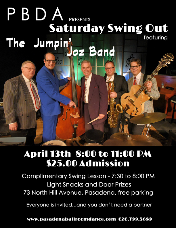 THE JUMPIN’ JOZ BAND This Saturday Night, APRIL 13th, at PBDA!
