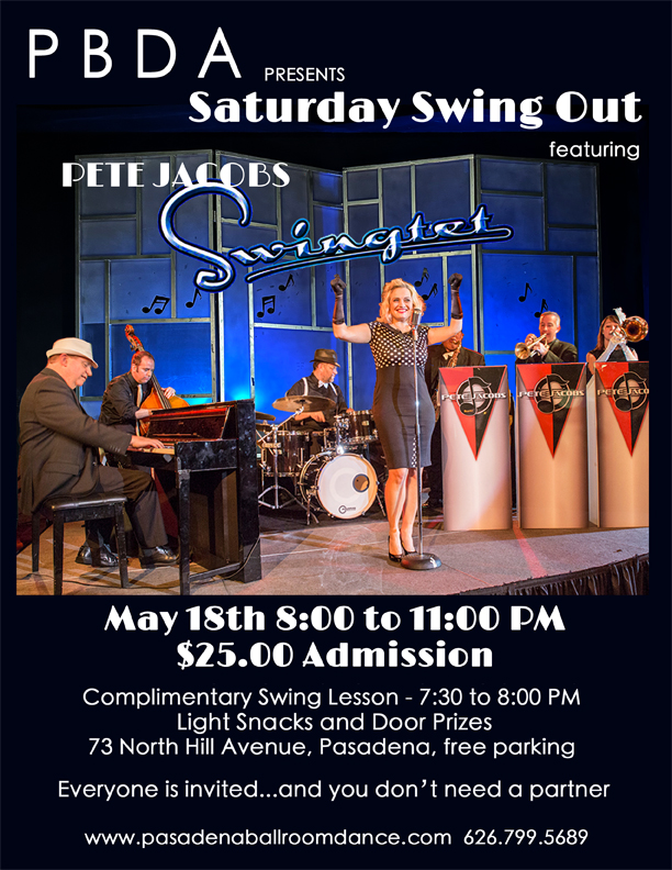 It’s THE PETE JACOB’S SWINGTET, MAY 18th, at PBDA! Come One, Come All!