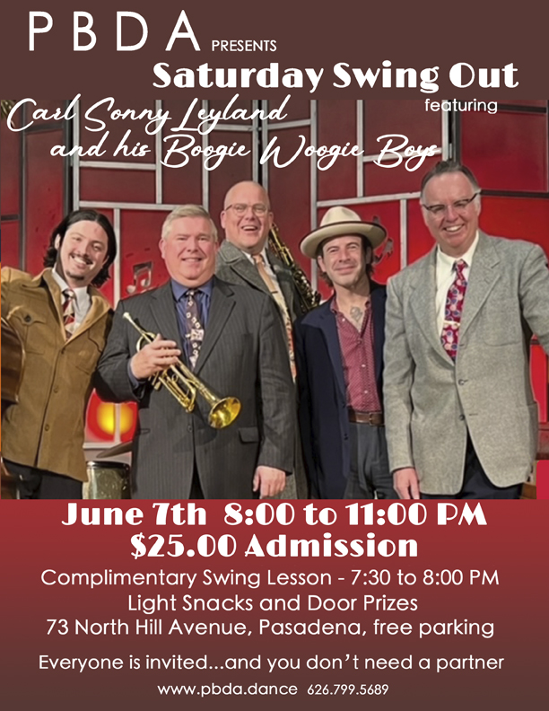 CARL SONNY LEYLAND & HIS BOOGIE WOOGIE BOYS, SATURDAY NIGHT, JUNE 7th, at PBDA!