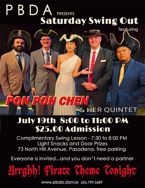 ARRGH!! “Pirate Theme” with Ponpon Chen & Her Quintet – Saturday Night, July 19th, at PBDA!