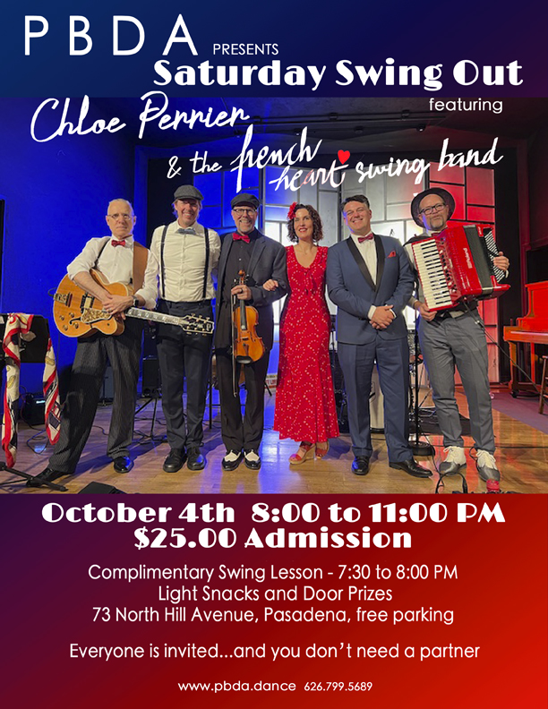 CHLOE PERRIER & HER FRENCH HEART SWING BAND – Saturday Night, Oct. 4th, at PBDA!