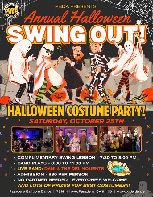 HALLOWEEN COSTUME SWING OUT- w/DANI & THE DELINQUENTS- SATURDAY NIGHT, OCT. 25th, at PBDA! (Prizes & Ghoulish Fun Galore!)