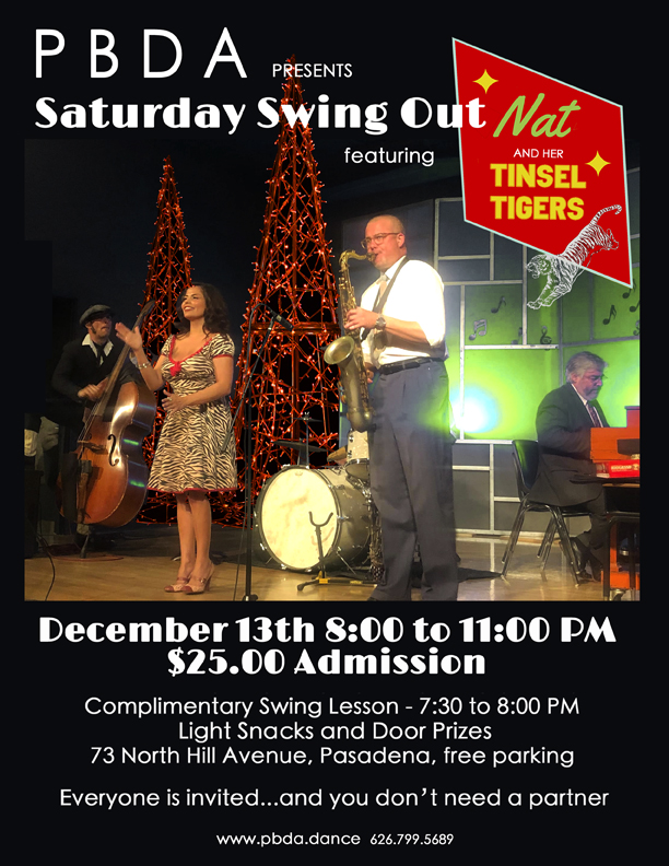 NAT & HER TINSEL TIGERS- SATURDAY NIGHT, DECEMBER 13th at PBDA!