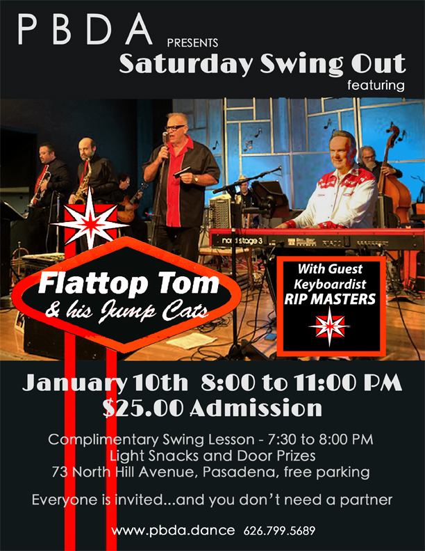 FLATTOP TOM & HIS JUMP CATS w/ Special Guest: RIP MASTERS! SATURDAY NIGHT JAN. 10th, at PBDA!