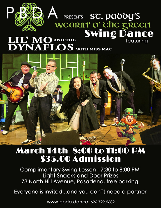 WEARIN’ O’ THE GREEN PARTY- MARCH 14th w/ LIL’ MO &THE DYNAFLOS at PBDA!