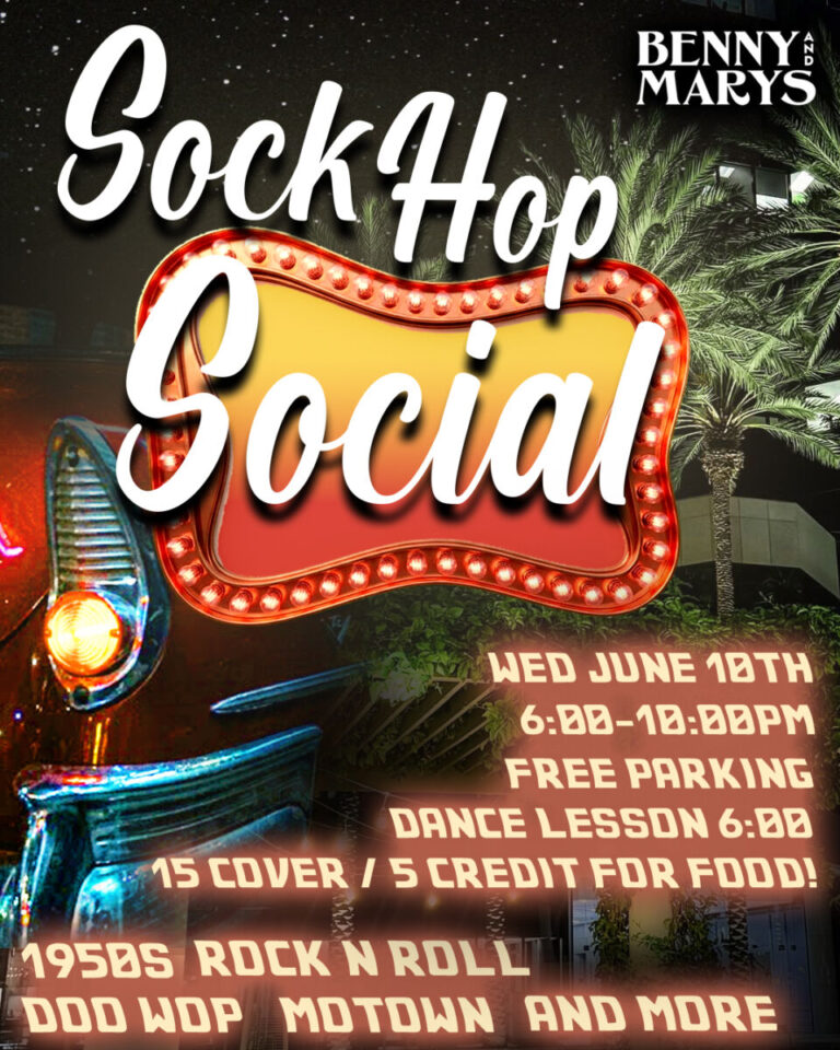 Sock Hop Social! 1950s Dance at Benny and Mary’s in Irvine on Wed June 10th from 6:00-10:00pm
