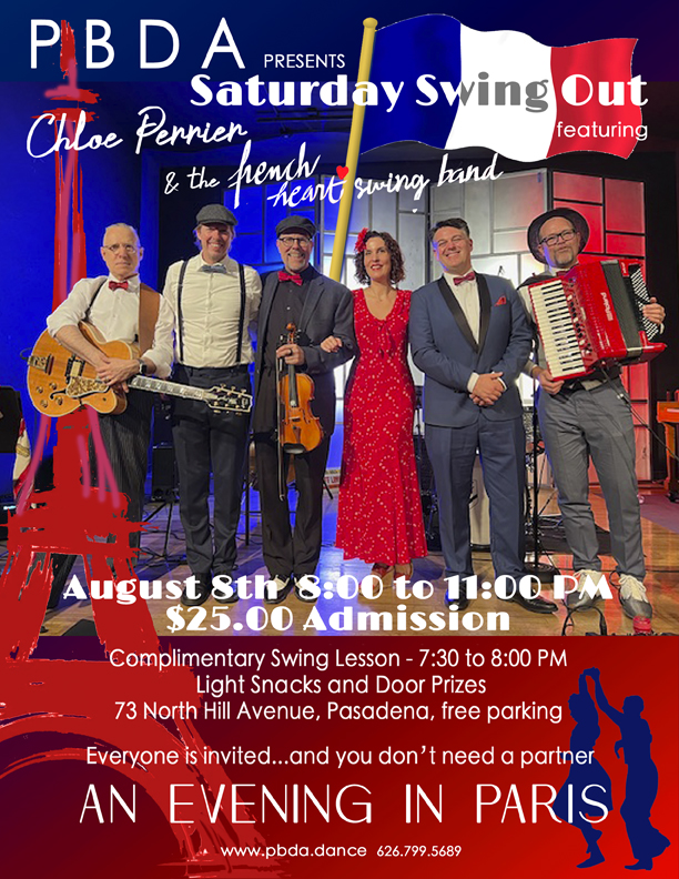 CHLOE PERRIER & HER FRENCH HEART SWING BAND- AUG. 8th- it’s a “FRENCH” Themed Swing Dance at PBDA!